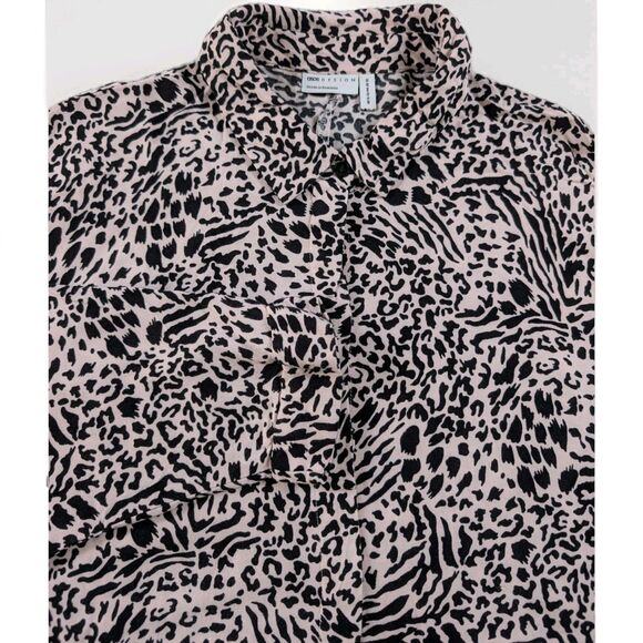 ASOS Tunic Top Womens 12 Pink Black Animal Print Button Up Dolman - Picture 1 of 10